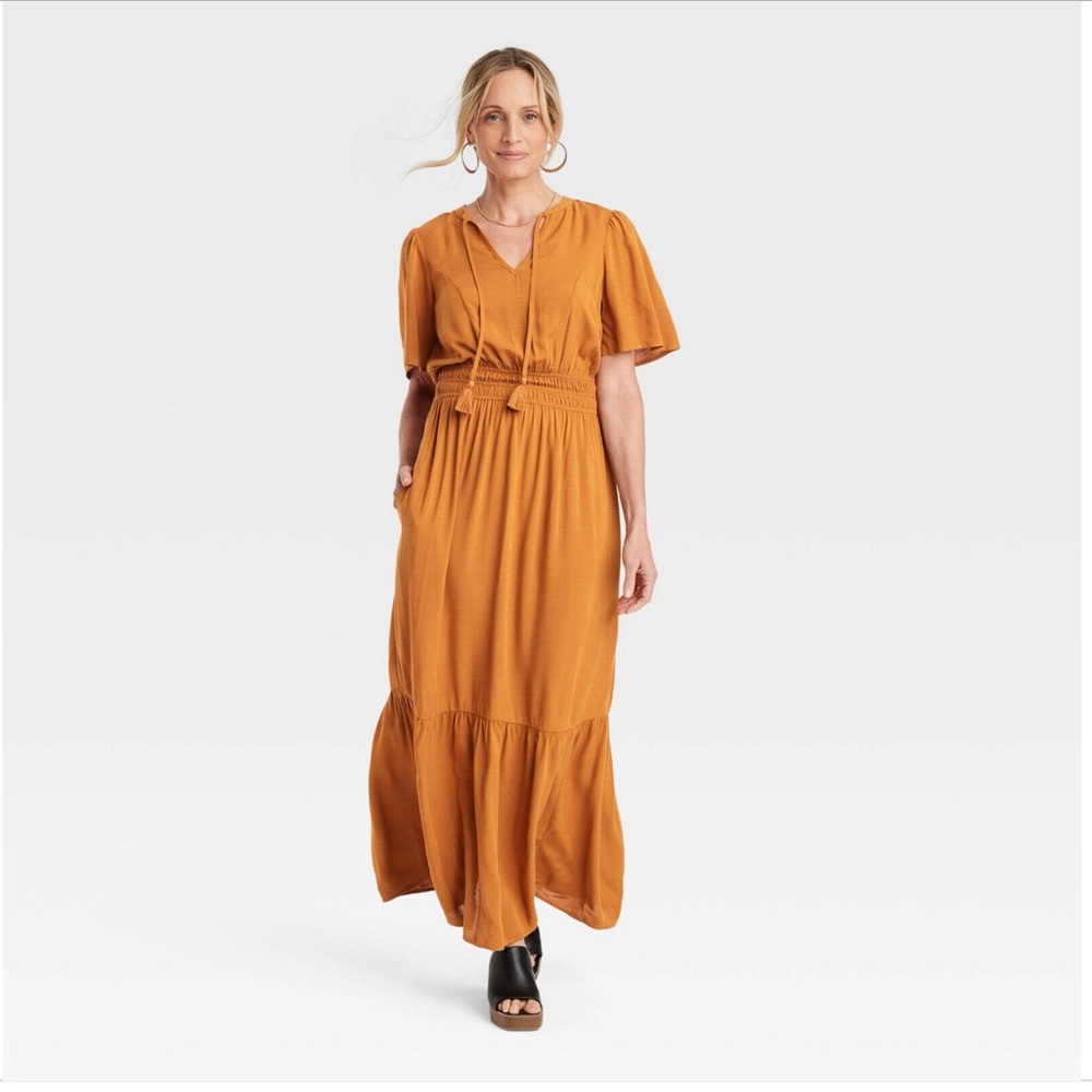 Knox Rose Women's Maxi Dress Size 4X Rust Heritage V-neck Flutter Sleeves